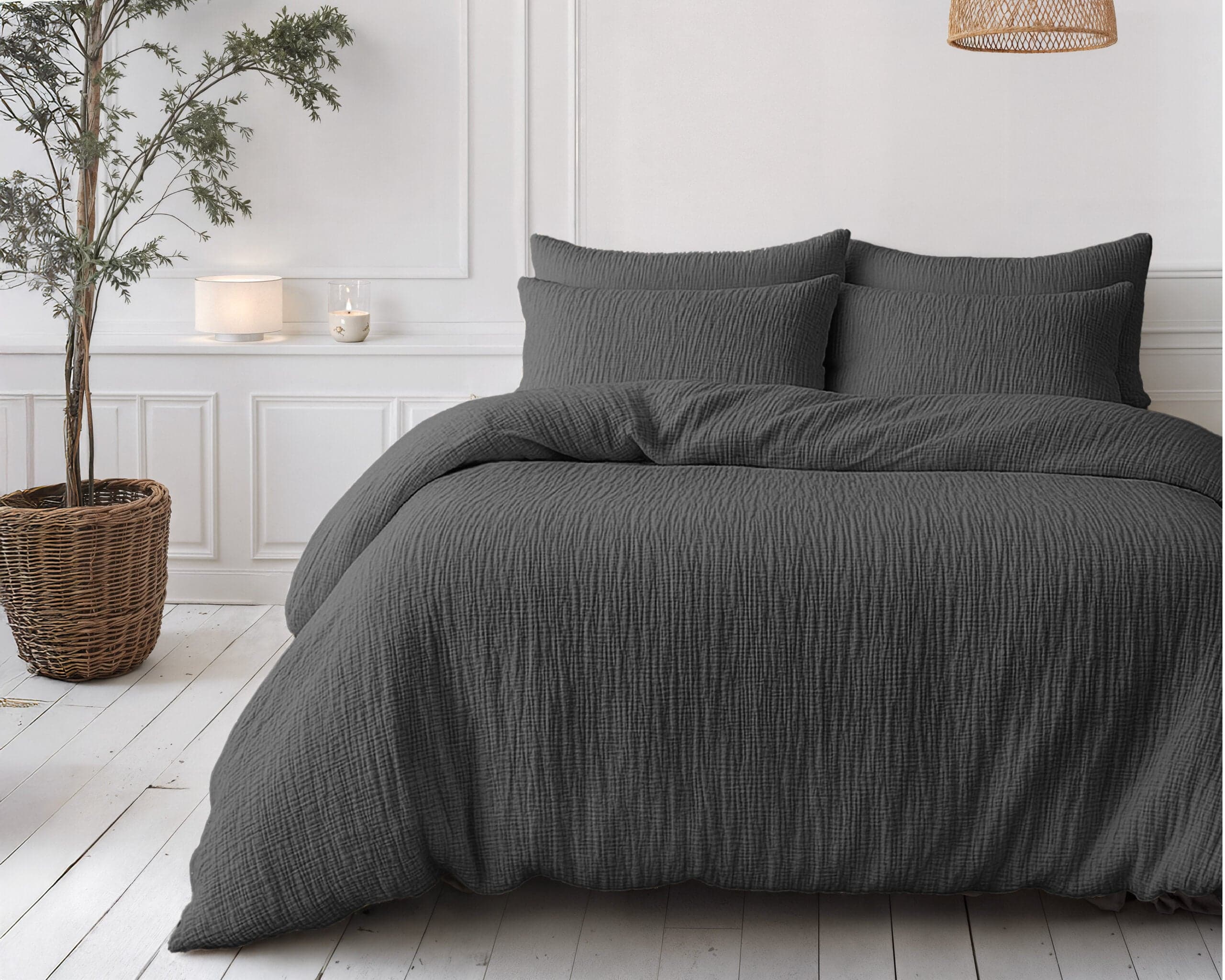 Lazy Dekbed Mousseline Antraciet 140 x 200 Met Kussensloop